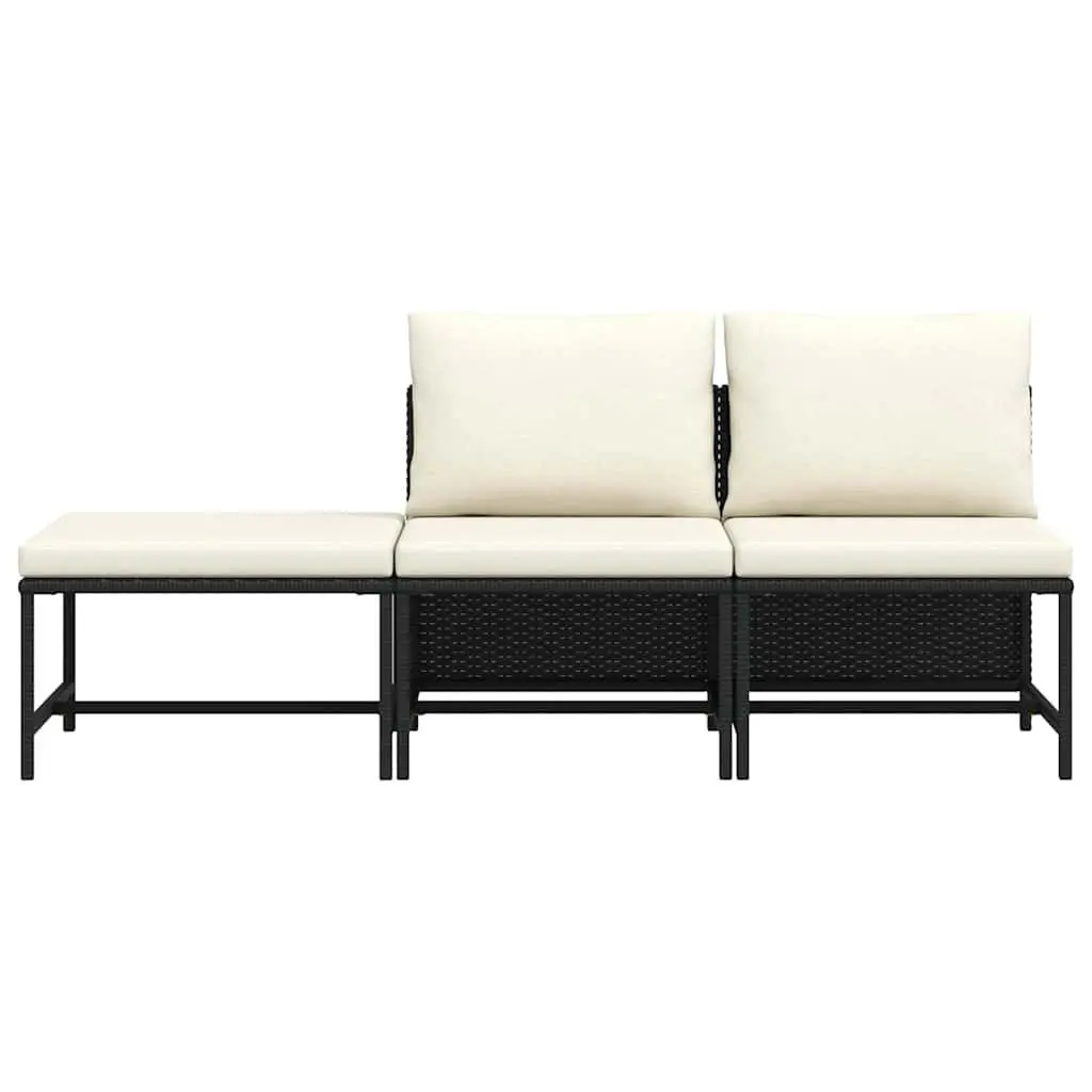 Outdoor Sectional Sofa Set Garden Lounge 3 Piece Black Rattan Cushions