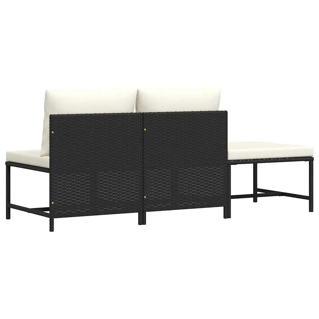 Outdoor Sectional Sofa Set Garden Lounge 3 Piece Black Rattan Cushions
