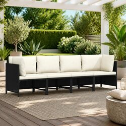 4-Seater Garden Sofa: Black PE Rattan Sectional