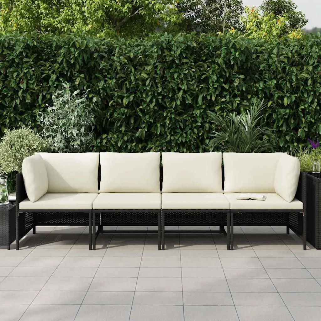 4-Seater Garden Sofa Outdoor Patio Lounge Chair Black PE Rattan Sectional with