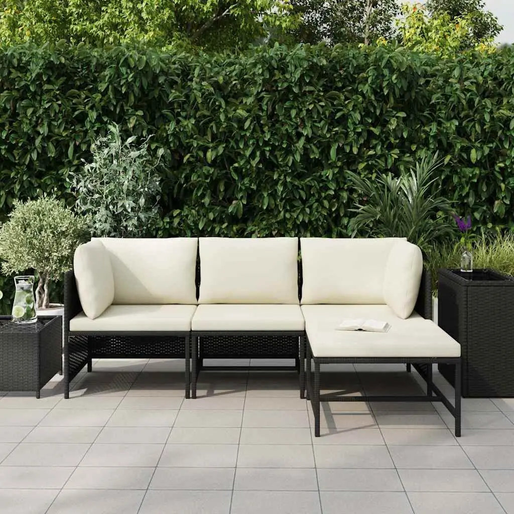 Outdoor Sofa Set 4-Piece Modular Black Poly Rattan