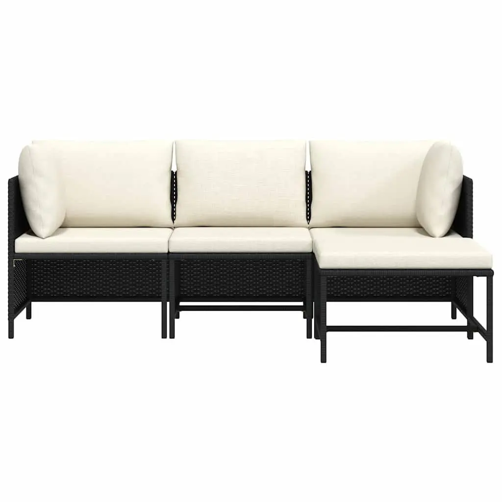 Outdoor Sofa Set 4-Piece Modular Black Poly Rattan