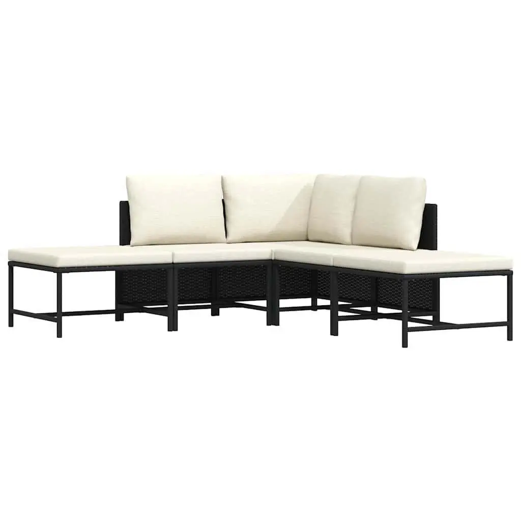 Outdoor Sectional Sofa Set 5 Piece Garden Lounge Black Poly Rattan Cushions