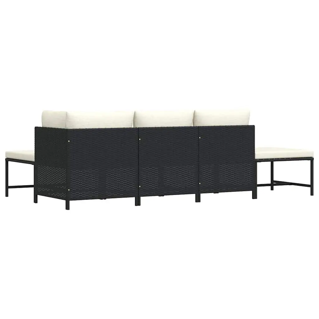 Outdoor Sectional Sofa Set 5 Piece Garden Lounge Black Poly Rattan Cushions