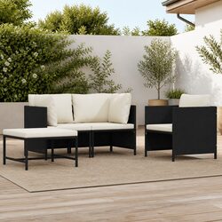4-Piece Garden Sofa Set Specifications: Black Poly Rattan