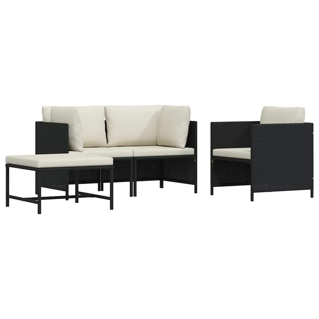 Outdoor Sectional Sofa Set for Patio Garden 4 Piece Black Poly Rattan with Cushions