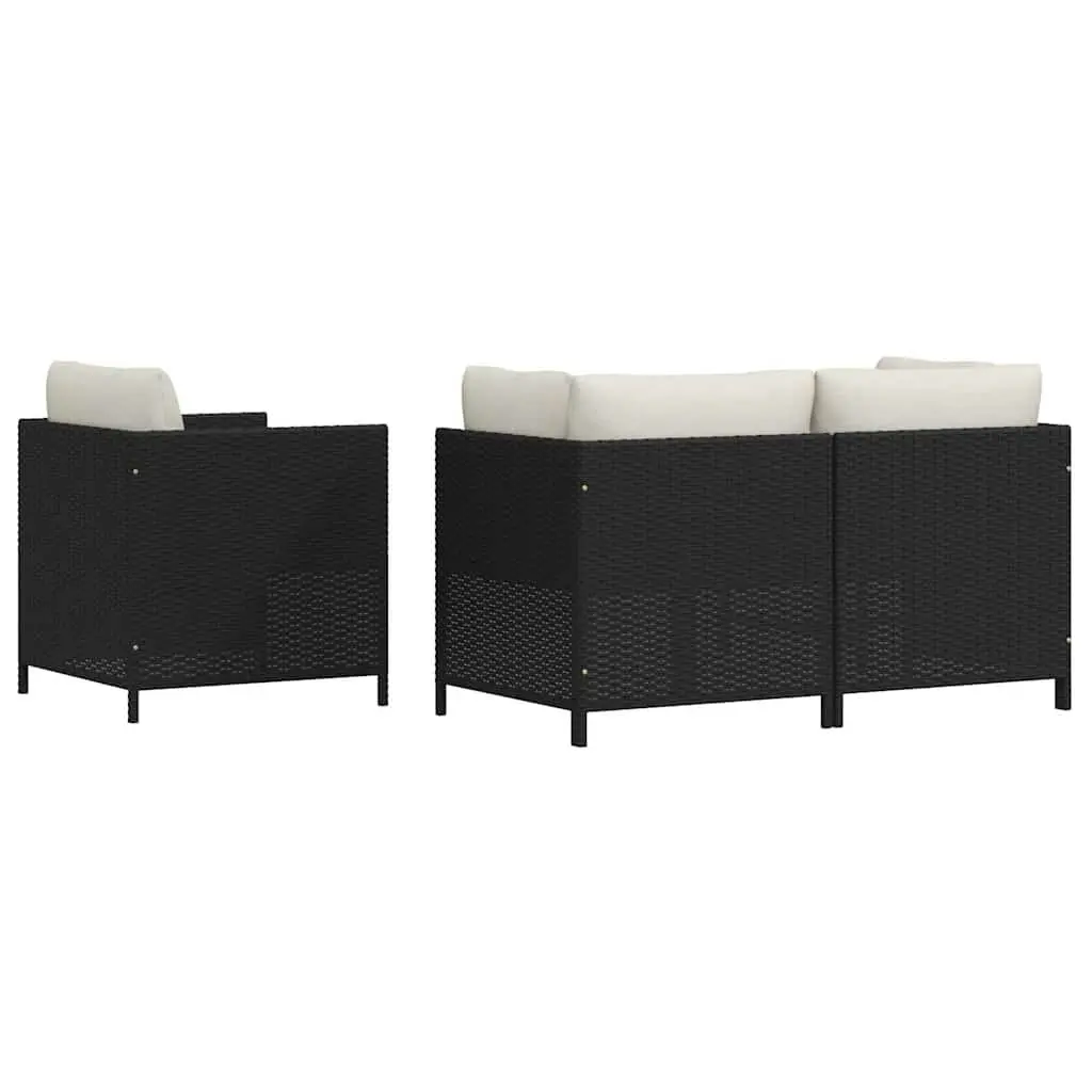 Outdoor Sectional Sofa Set for Patio Garden 4 Piece Black Poly Rattan with Cushions