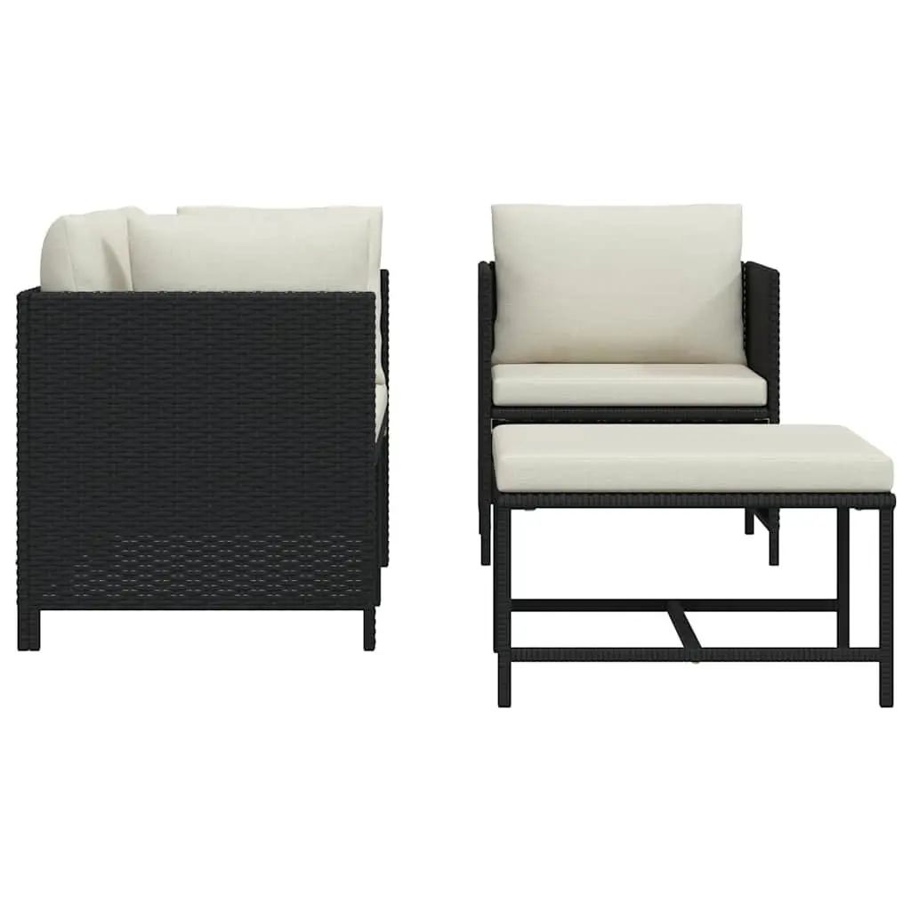 Outdoor Sectional Sofa Set for Patio Garden 4 Piece Black Poly Rattan with Cushions