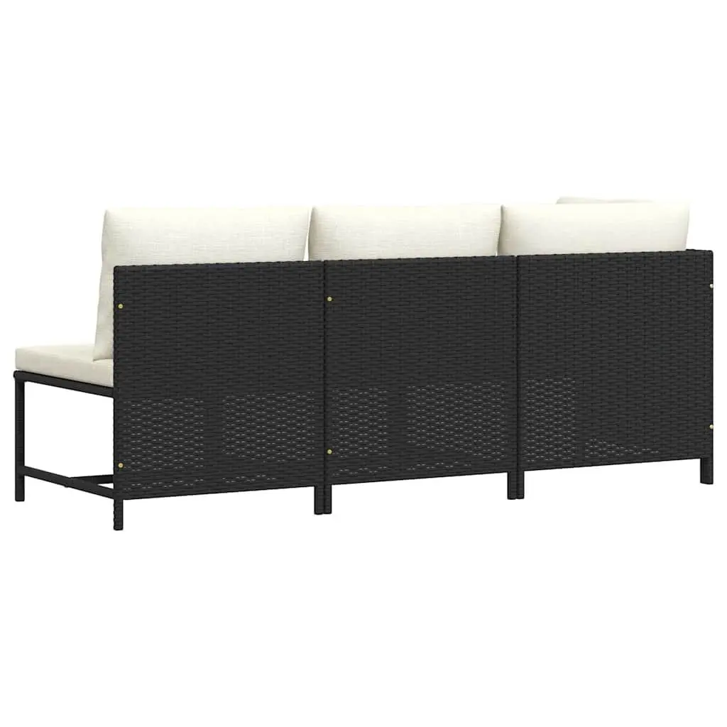 Outdoor Garden Sofa Set 3 Piece Black Poly Rattan Lounge Sectional with Cushions