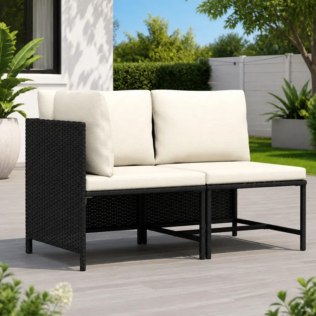 Black Rattan 2-Piece Garden Sofa Set