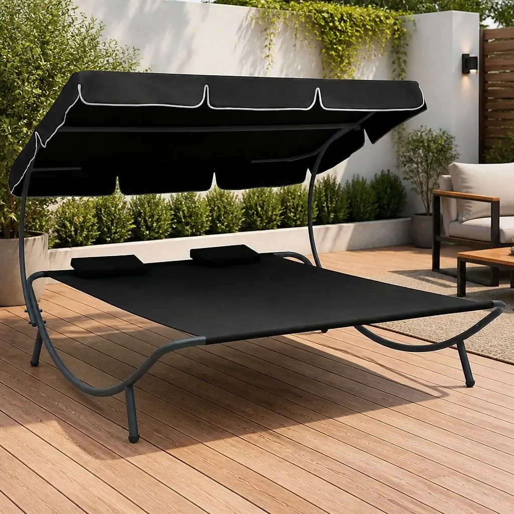 Double Canopy Outdoor Lounge Bed with Cushions