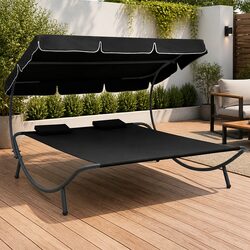 Double Canopy Outdoor Lounge Bed with Cushions
