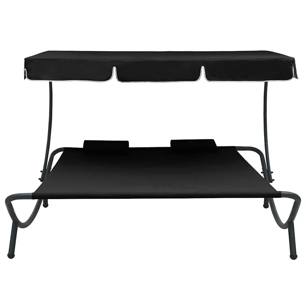 Double Canopy Outdoor Lounge Bed with Cushions