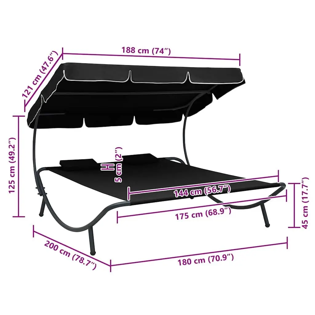 Double Canopy Outdoor Lounge Bed with Cushions