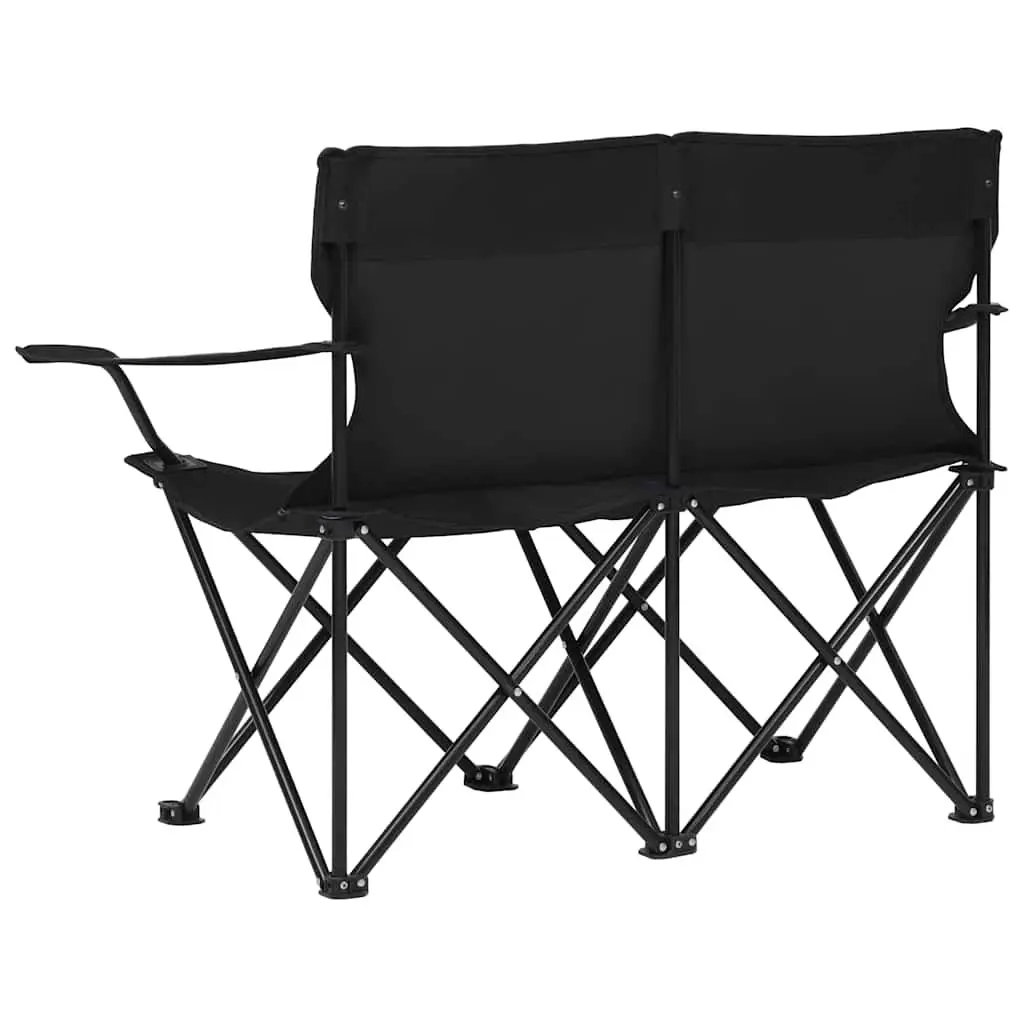 2-Seater Foldable Camping Chair Outdoor Portable Folding Double Seat Black