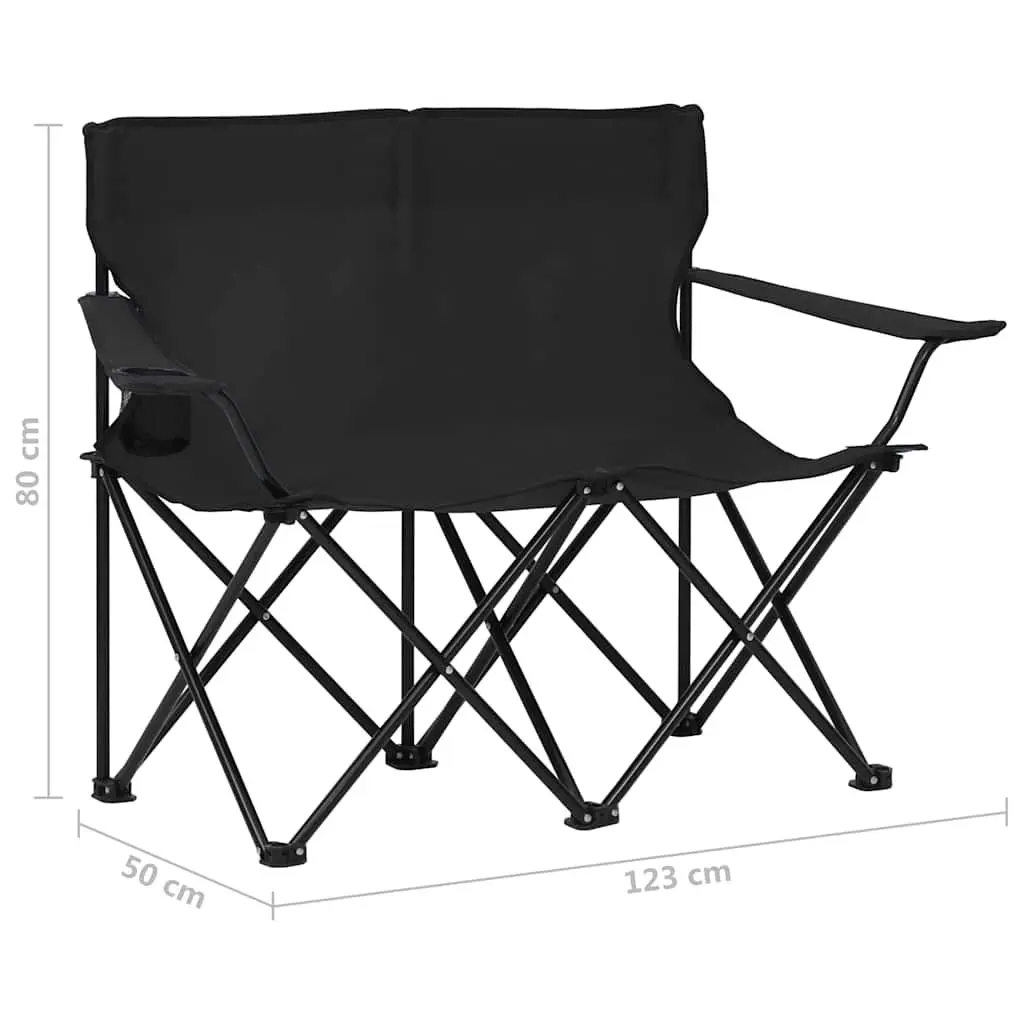 2-Seater Foldable Camping Chair Outdoor Portable Folding Double Seat Black