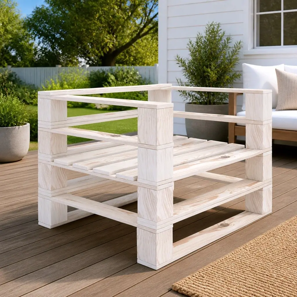 Garden Pallet Armchair Outdoor Patio Garden White Wood Rustic Seating