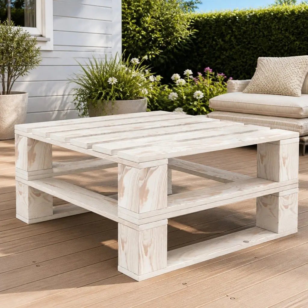 Garden Table Outdoor White Wooden Pallet Furniture for Relaxation and Seating