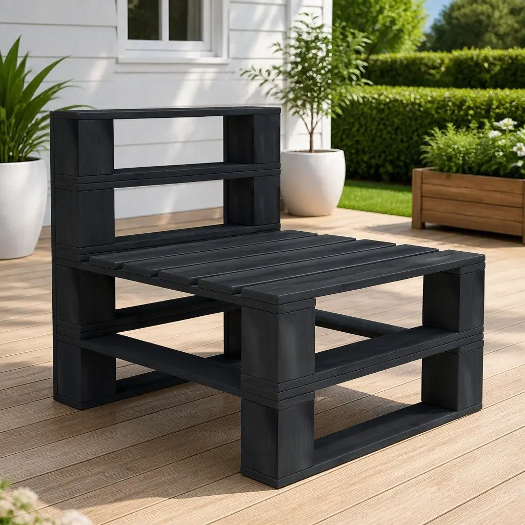 Garden Pallet Middle Sofa Wooden Modular Outdoor Patio Lounge Seat Grey