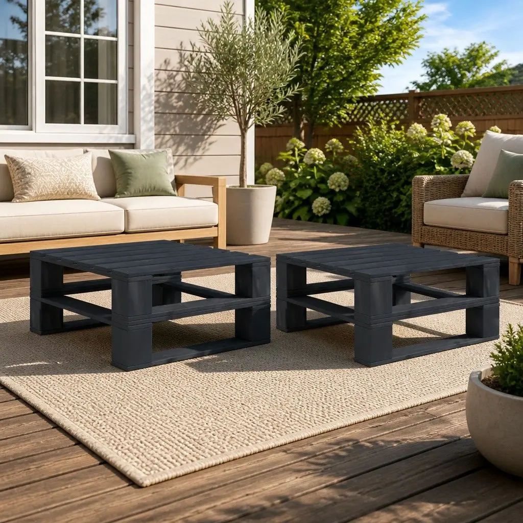 Pallet Tables Outdoor Garden Patio Furniture Set 2 Pieces Grey Wood