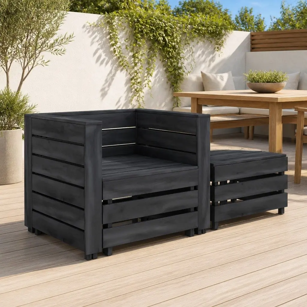 2 Piece Pallet Lounge Set Outdoor Furniture Grey Wood Patio Garden