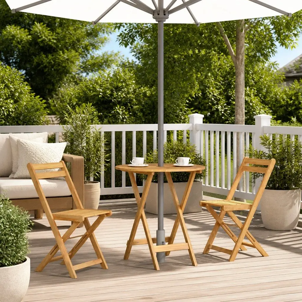 Folding Garden Table Outdoor Patio 70cm Brown Wooden Slatted