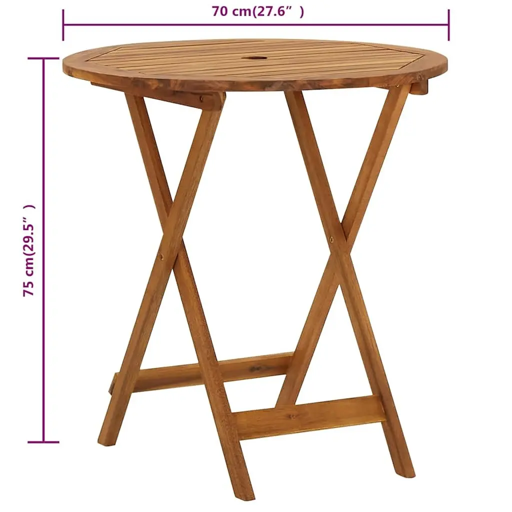 Folding Garden Table Outdoor Patio 70cm Brown Wooden Slatted