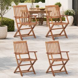 Outdoor Folding Chair Set: 4 pcs Solid Acacia Wood