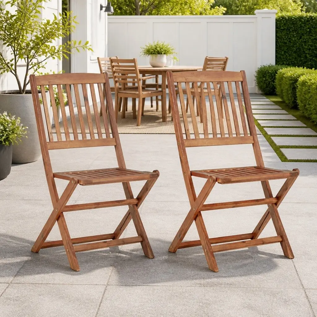 Folding Outdoor Chairs 2 pcs Garden Patio Dining Seating Set Brown