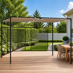 3x4m Taupe Iron Gazebo with Retractable Roof System