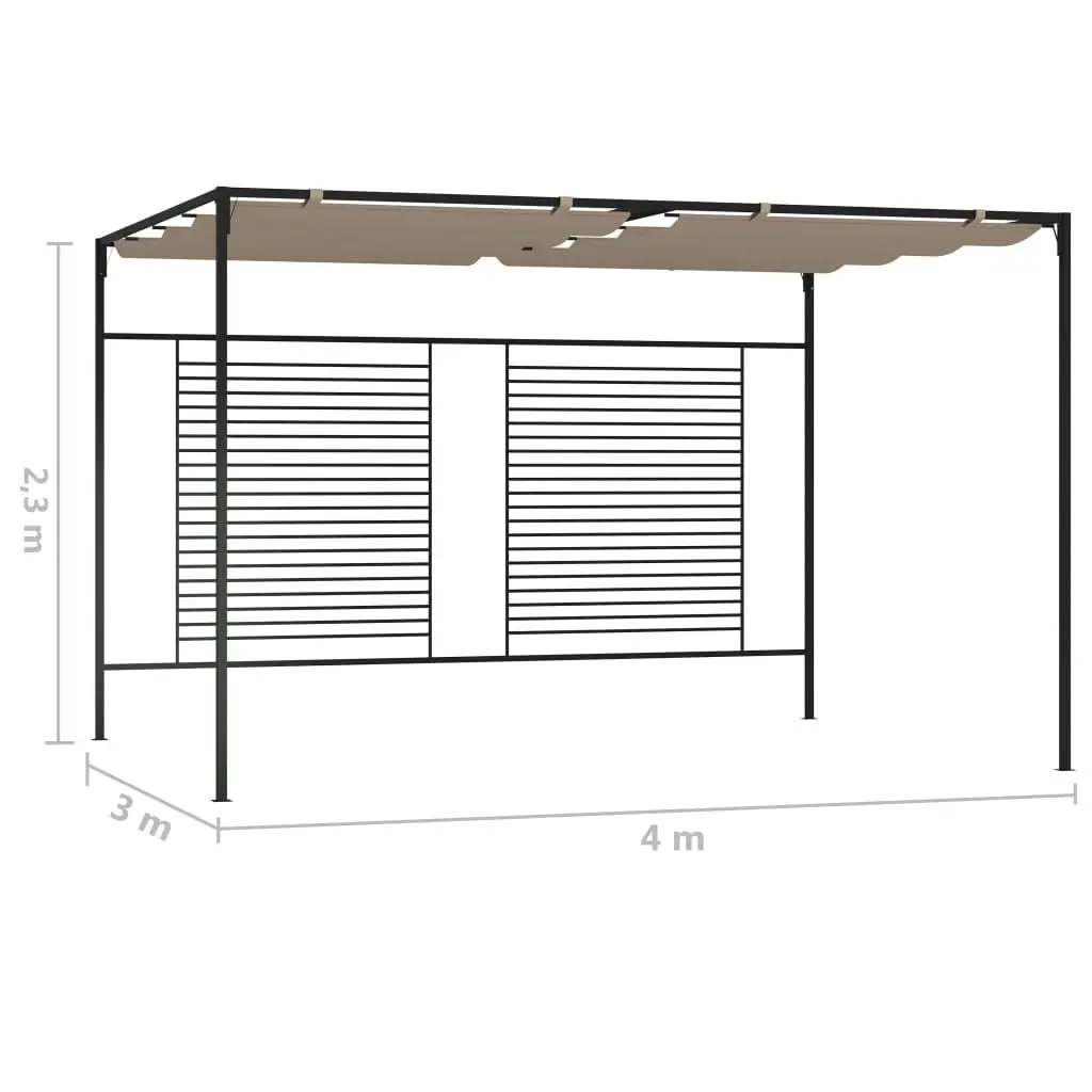 Outdoor Gazebo Canopy Retractable Roof 3x4m Taupe Iron Garden Shelter