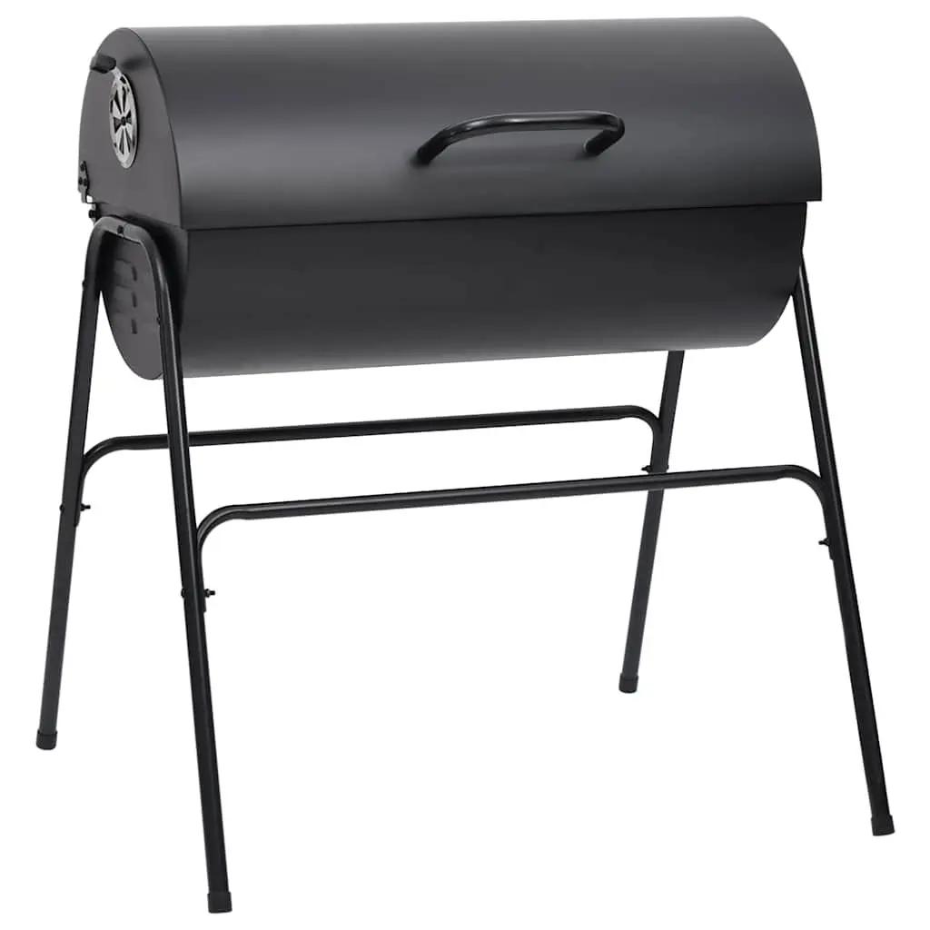 Black Steel Heavy-Duty Barrel BBQ Grill with