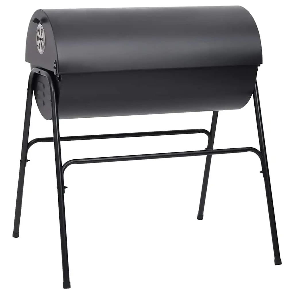 Black Steel Heavy-Duty Barrel BBQ Grill with