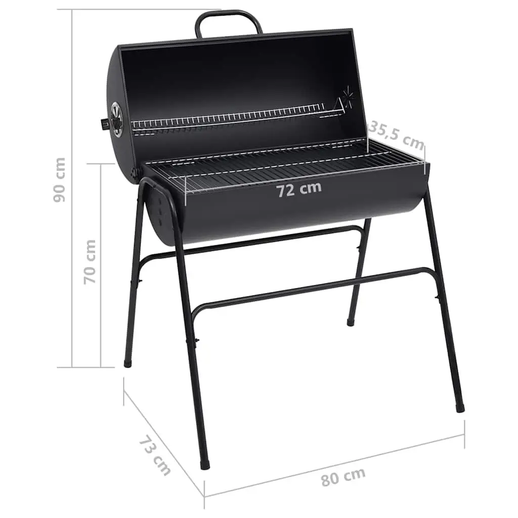 Black Steel Heavy-Duty Barrel BBQ Grill with