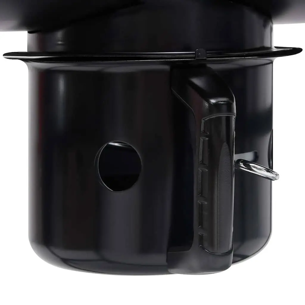 Barrel Charcoal BBQ Grill with Wheels Shelves Black Steel Outdoor Cooking