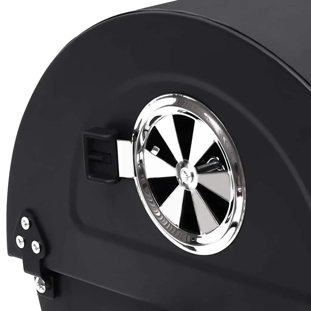 Barrel Charcoal BBQ Grill with Wheels Shelves Black Steel Outdoor Cooking