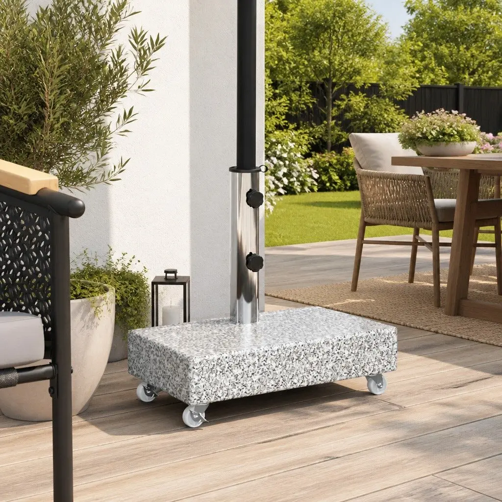 Outdoor Umbrella Base Grey Granite Heavy Duty Parasol Holder Garden Patio Stand