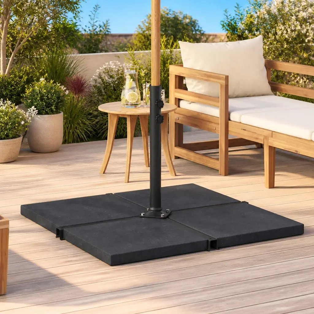Umbrella Weight Plate Stand Garden Parasol Holder Square Black Granite Base 25kg