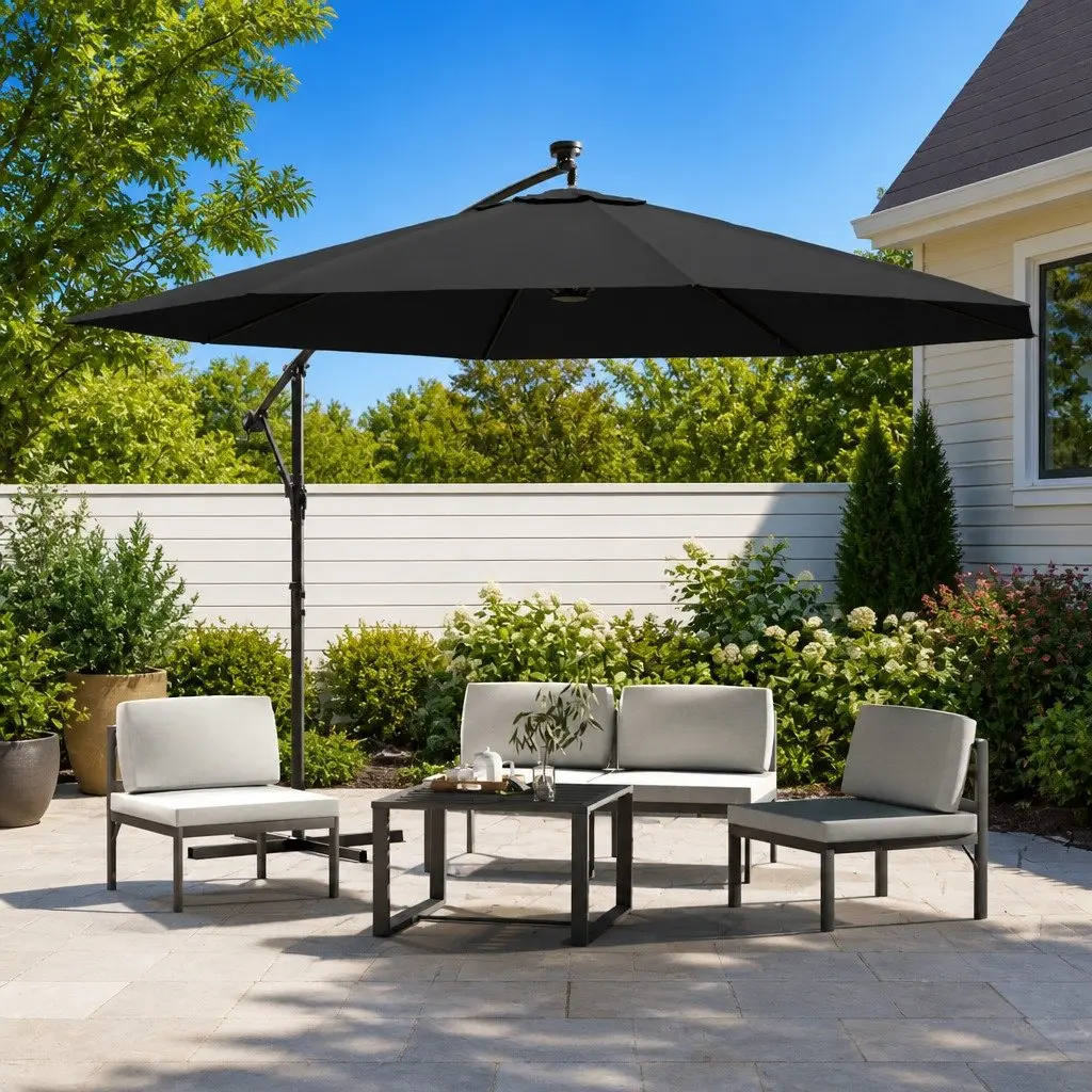Cantilever Garden Parasol for Outdoor Use 350cm with Solar LED Lights