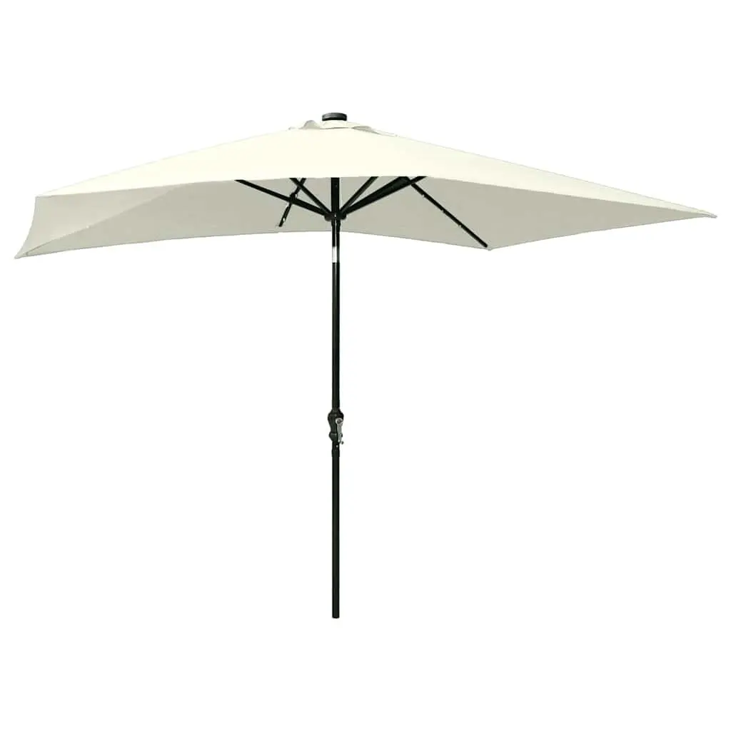 Garden Parasol Outdoor Use 2x3m Beige with LED Lights Steel Pole Crank Tilt
