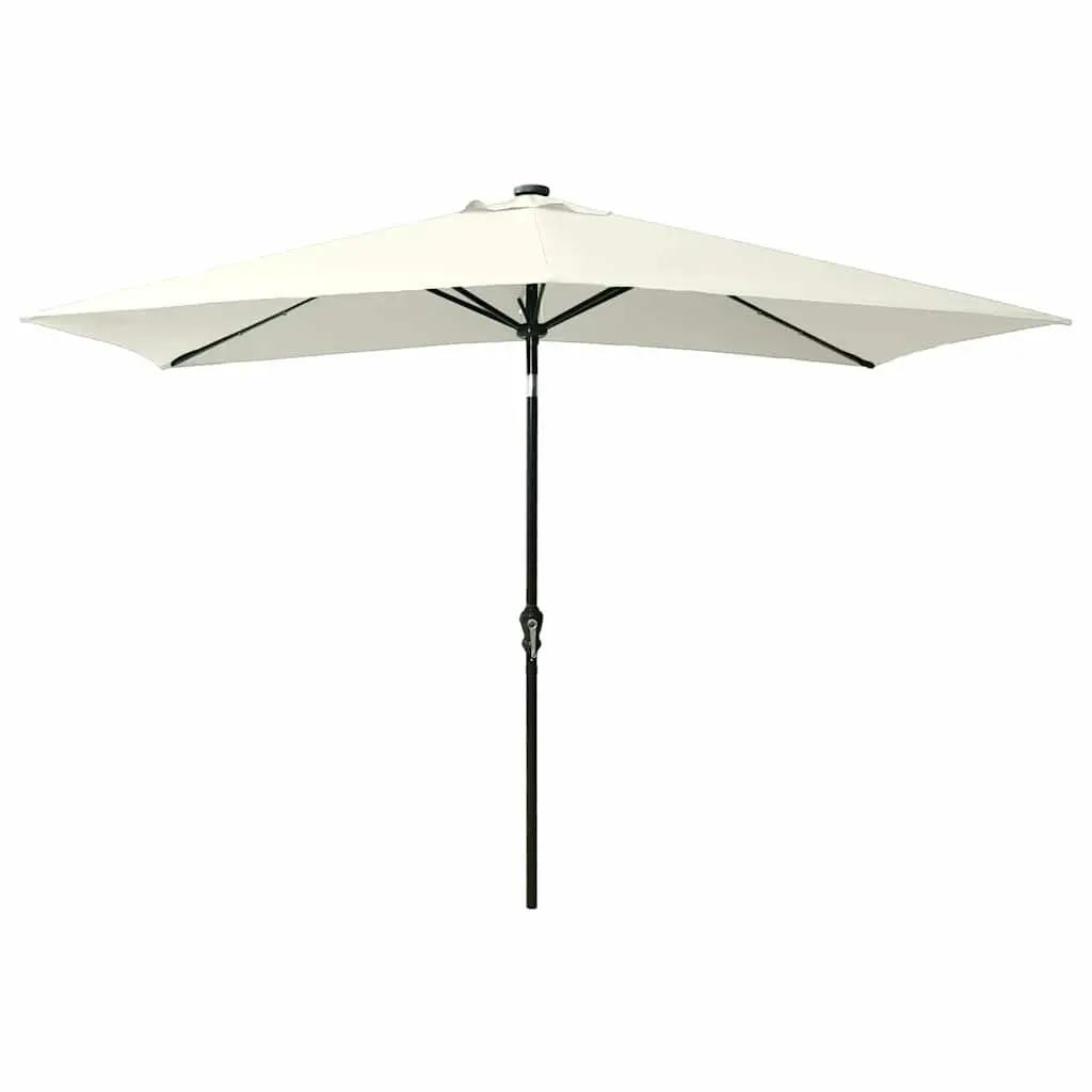 Garden Parasol Outdoor Use 2x3m Beige with LED Lights Steel Pole Crank Tilt