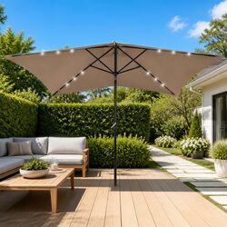 2x3m Garden Parasol with Solar LED Lights and Steel Pole