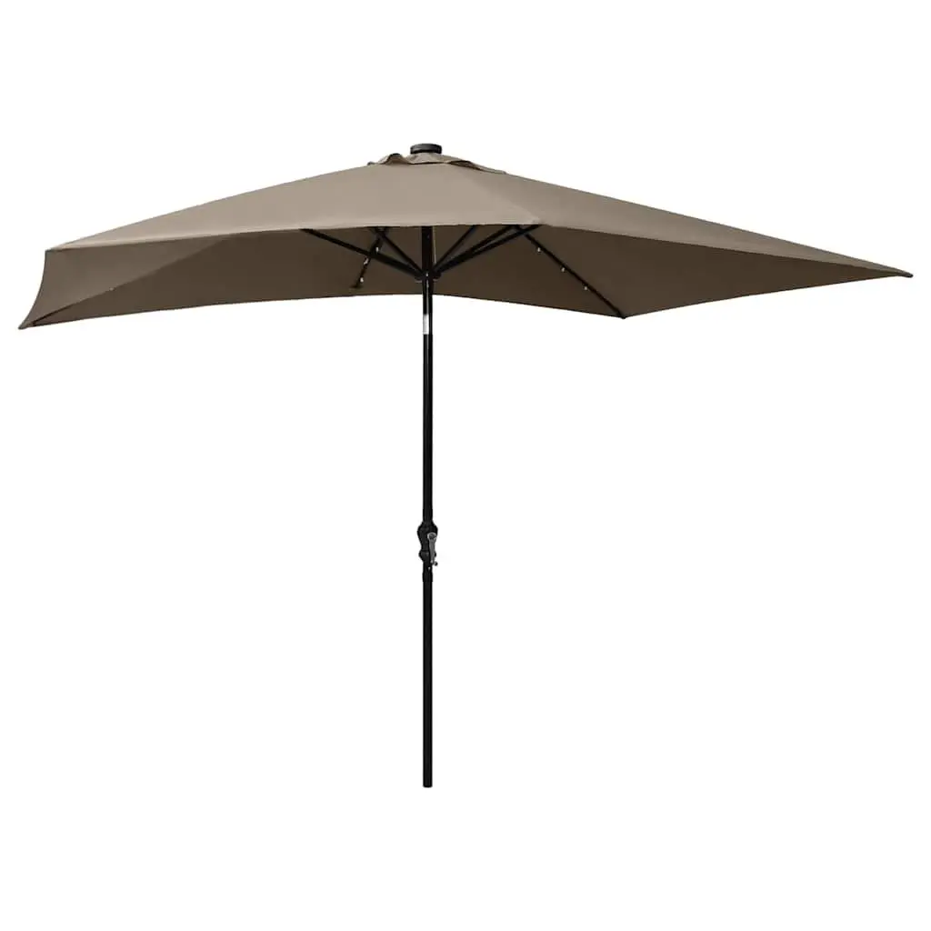 Garden Parasol Outdoor Use 2x3m Taupe with Solar LED Lights Steel Pole