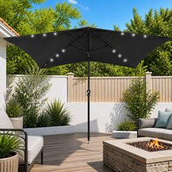 Garden Parasol 2m x 3m with Solar Lights - Black