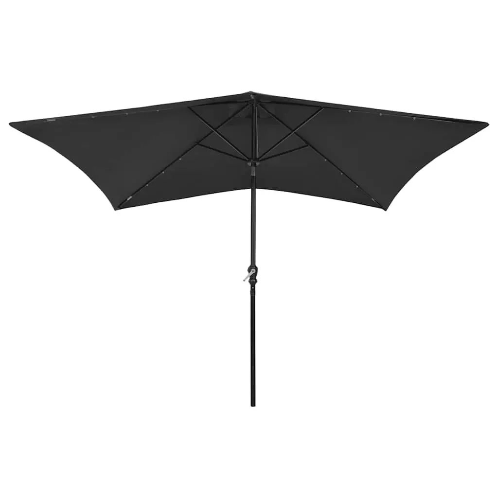 Garden Parasol for Patio 2x3m with Solar LED Lights Steel Pole Crank Tilt