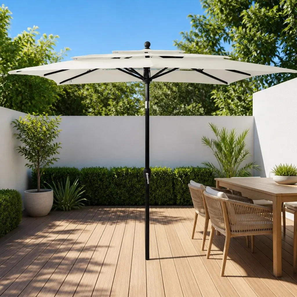 3-Tier Garden Parasol Outdoor Sunshade Patio Umbrella Crank Tilt Foldable