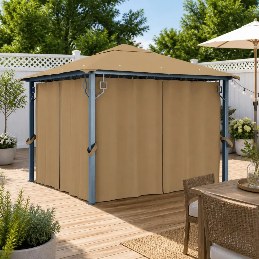 Gazebo for Outdoor Use 300x300cm Taupe Garden Canopy with Curtains