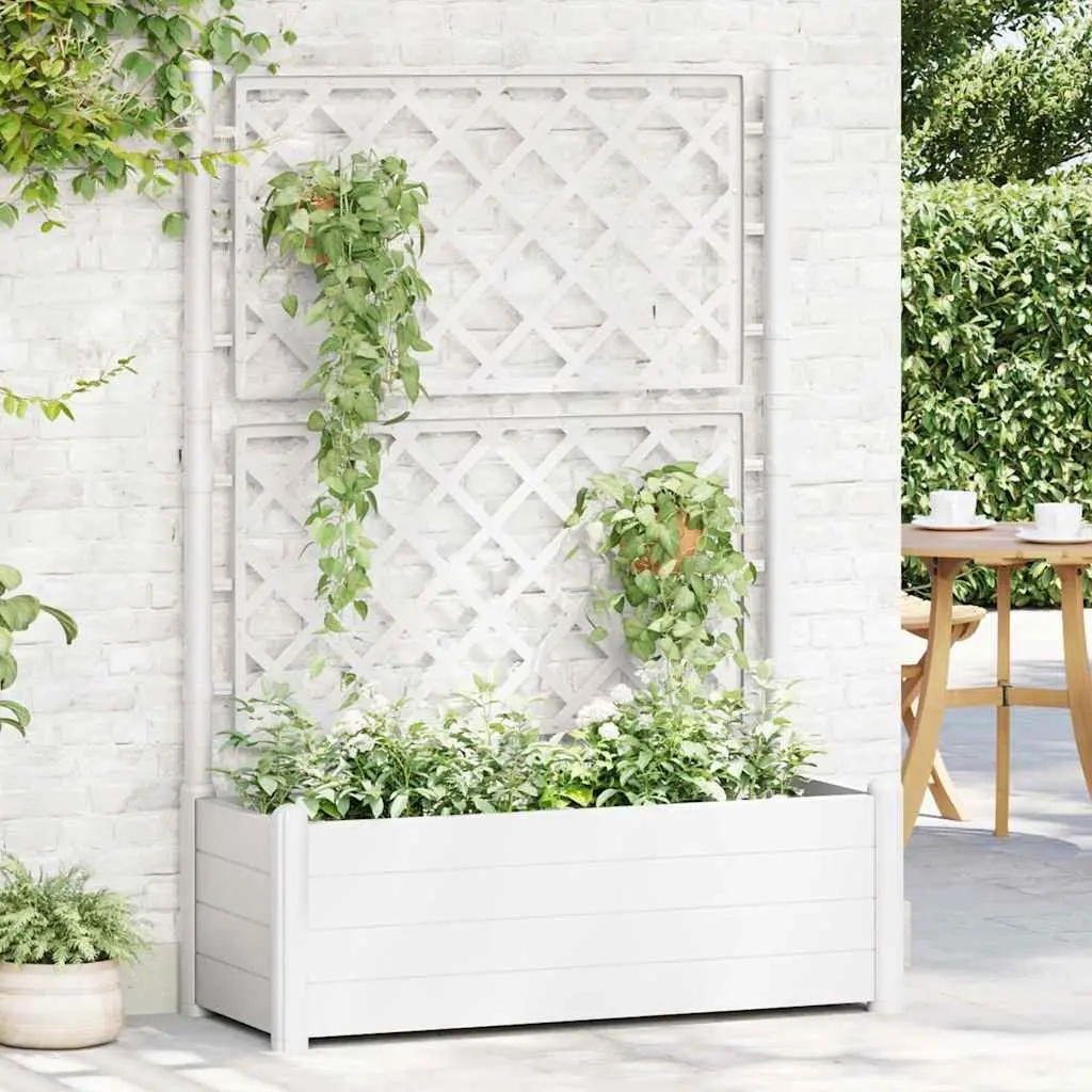Garden Planter with Trellis Support for Outdoor Use 100 x 43 x 142 cm White PP Pot