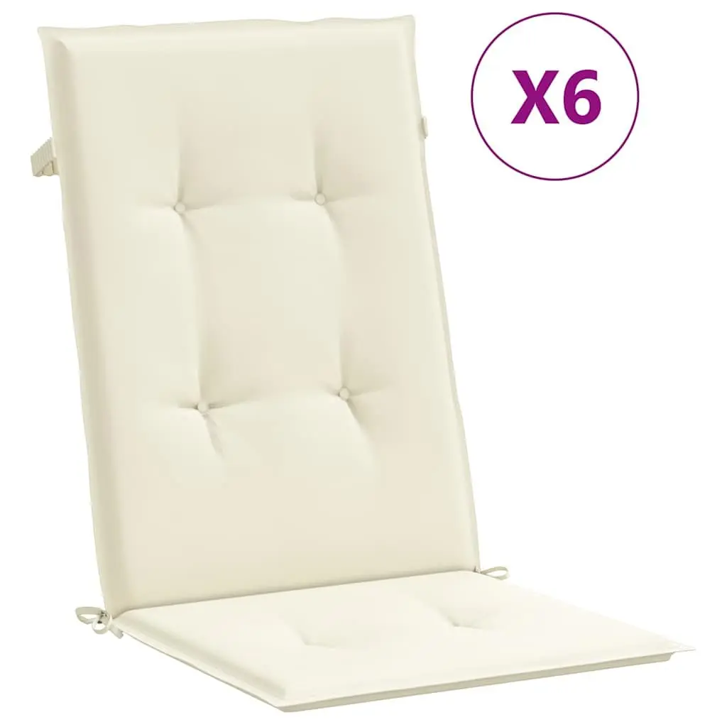 Highback Chair Cushions 6 Piece Set Cream Outdoor Garden Patio Seat Pad Cushion