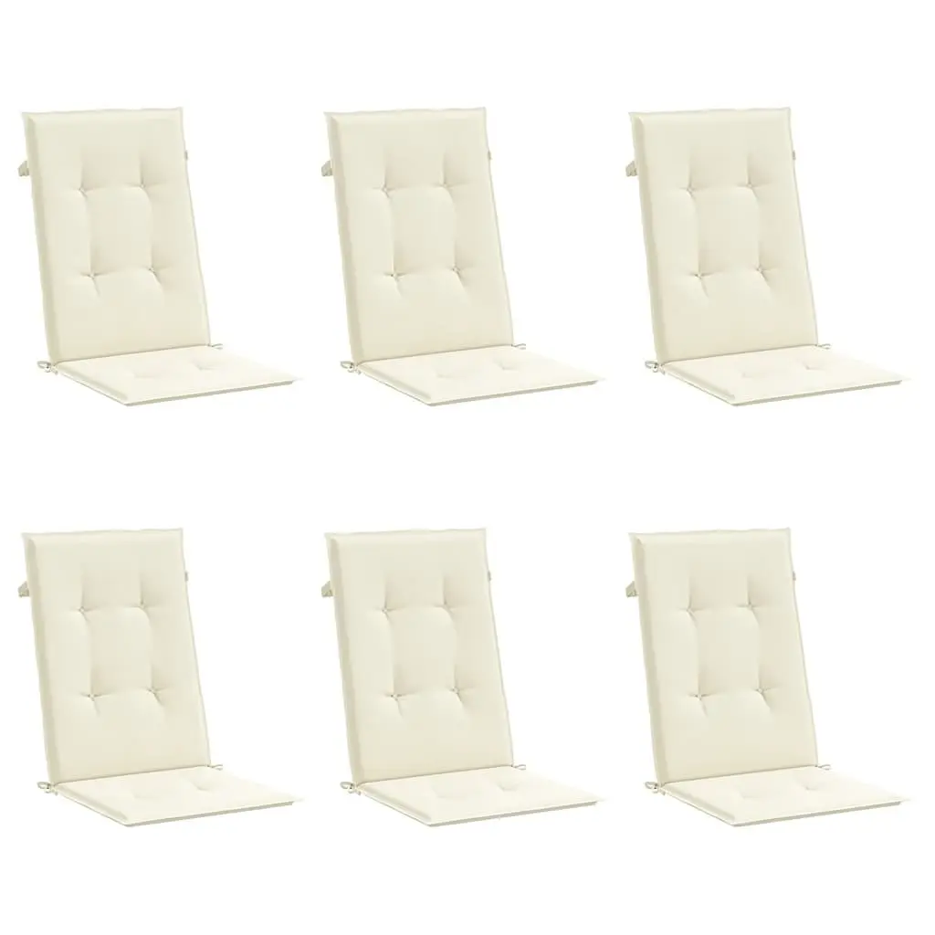 Highback Chair Cushions 6 Piece Set Cream Outdoor Garden Patio Seat Pad Cushion